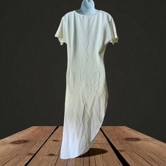 GRACIA Cream Asymmetrical Shirred Hi-Low Slit Blouse Shirt  -M - Picture 3 of 8